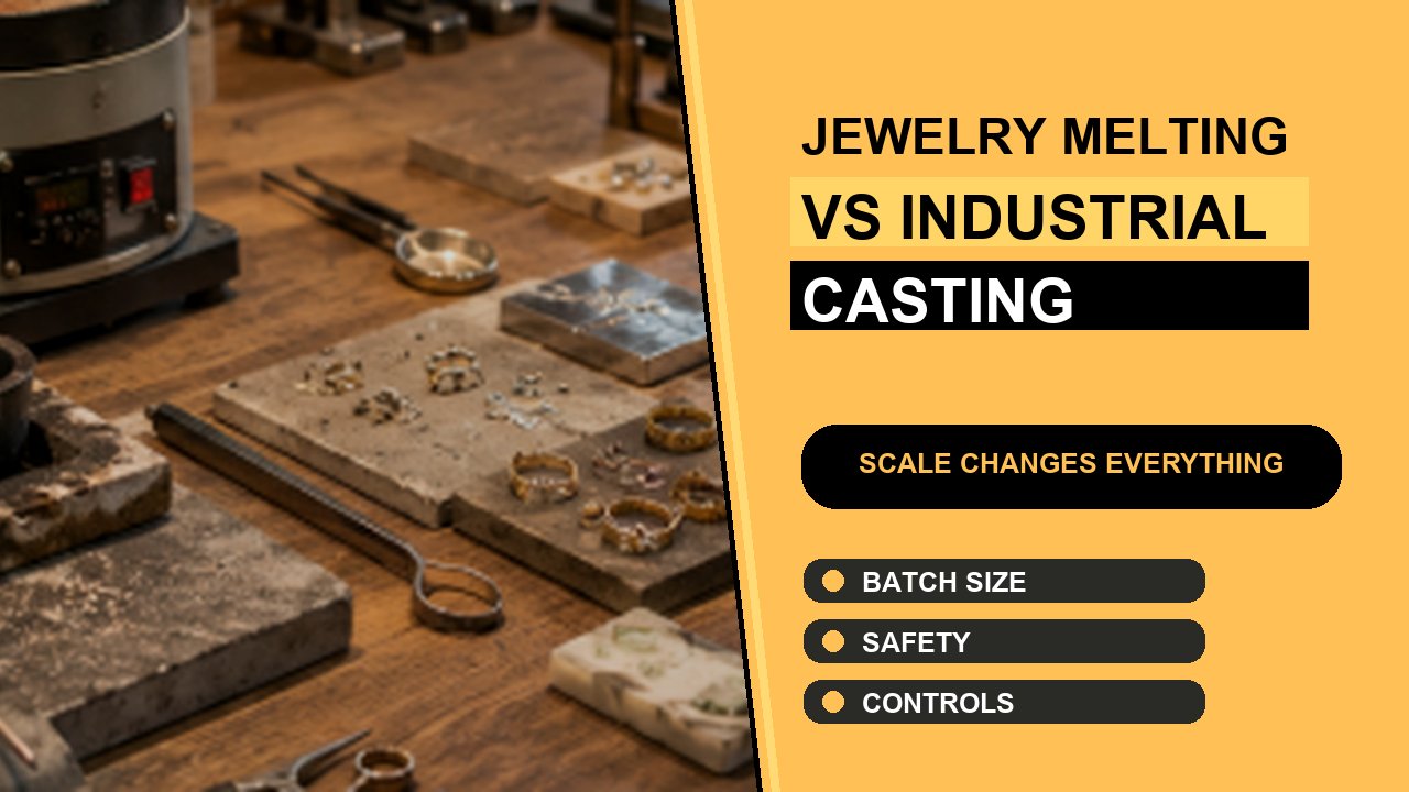Feature image for Dynamo blog post comparing jewelry melting furnaces and industrial metal casting equipment